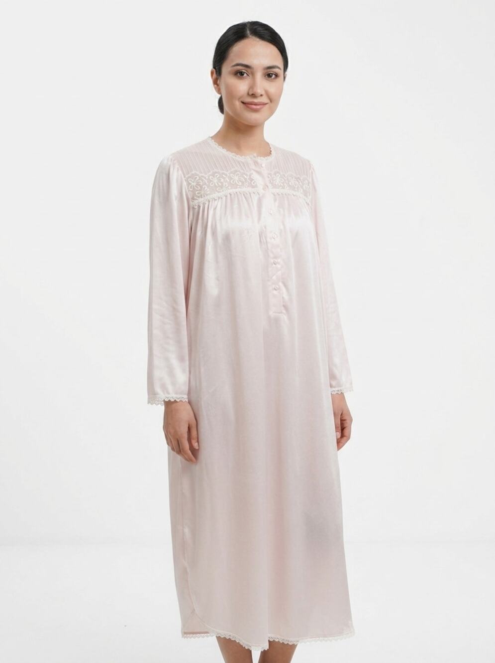 Carole Hochman Lace Trim Smocked Nightgown Sleepwear Women See Measurements